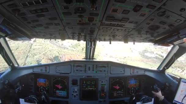 Pilots Land Plane Runway View Cockpit Landing Plane — Stockvideo