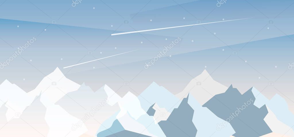 Vector mountains landscape, abstract blue panoramic view, vector illustration