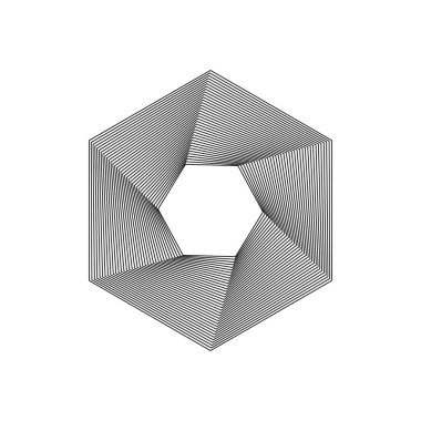 Dönen çizgiler altıgen şeklinde. Vektör bükülmüş kablo geometrik elementi. Altıgenlerden oluşan soyut bir sembol. Teknoloji grafik spirali.