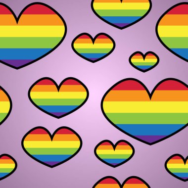 Renkli kalpleri olan kusursuz bir desen. Açık pembe arka planda kalpler