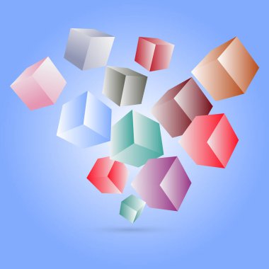 Çok renkli karelerle soyut arkaplan. Vektör illüstrasyonu. Uçan Küpler