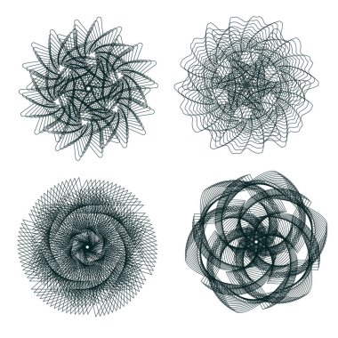 Spirograf elementleri seti. Tasarım için soyut şekillerin toplanması. Vektör illüstrasyonu.
