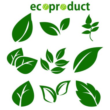 Yeşil Yaprak Koleksiyonu. Beyaz arkaplanda izole edilmiş simge vektörü bırakır. Ağaçların ve bitkilerin çeşitli yeşil yaprakları. Eko ve biyolojik logolar için elementler. Ekoloji sembolü. Vektör İllüstrasyonu