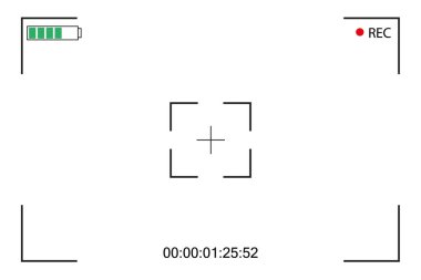 Kamera görüntüleyicisi. Kameranın odaklanma ekranı. Viewfinder kamera kaydı. Tasarımınız için vektör şablonu. Beyaz Arkaplanda Video.