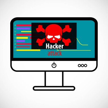 Bilgisayar virüsü konsepti. Hacker saldırısı tespit edildi. Kızıl Kafatası Icon 'u izliyor. Vektör İllüstrasyonu.