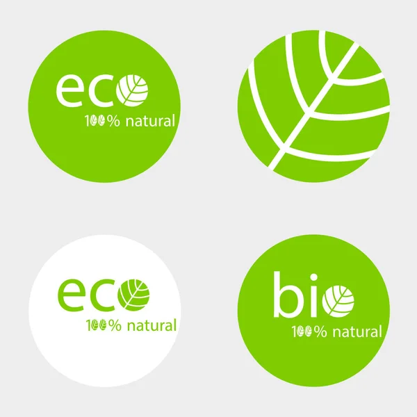 Eine Reihe Von Runden Grünen Etiketten Mit Öko Und Bio — Stockvektor