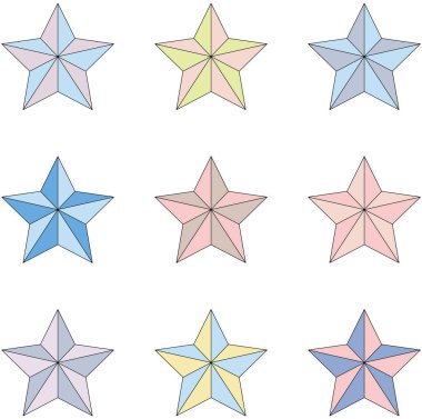 Beyaz arkaplanda çok renkli yıldızlar kümesi.