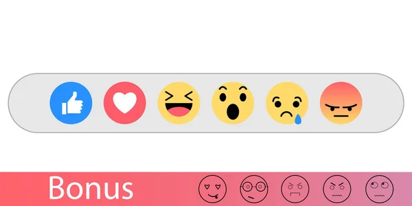 Emojiyi sosyal bir simge gibi ayarla. İnternette duygularını ifade etmek için düğme. Düz vektör çizimi. İçeriğinizin duygularını değerlendirmek için uzaklık. Duyguların formunda geri bildirim.