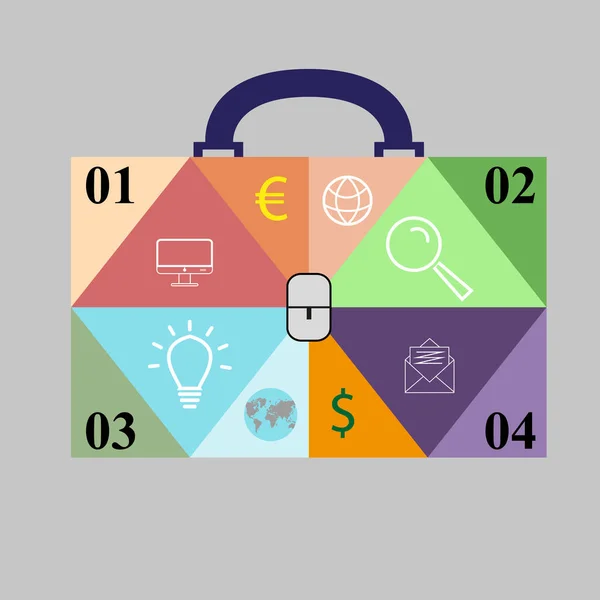 Bilgi grafikleri, içinde 4 seçenek olan bir iş çantası şeklinde. Vektör illüstrasyonu