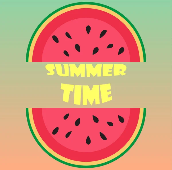 Summer Time Lettering Watermelon Design Holiday Greeting Card Invitation Seasonal — стоковый вектор