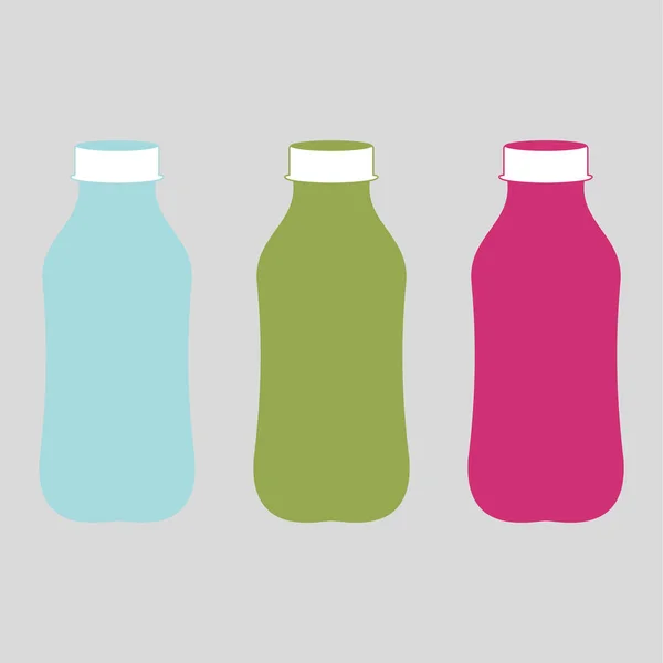 Üç şişenin bir çizimi. Yeni tasarım için plastik şişe. Vektör illüstrasyonu