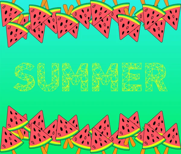 Summer Lettering Watermelon Stick Vector Illustration Ice Cream Shape Watermelon — 스톡 벡터