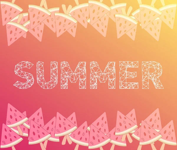 Yaz mektubu ve karpuz çubukta. Vektör çizimi. Çubukta karpuz şeklinde dondurma.