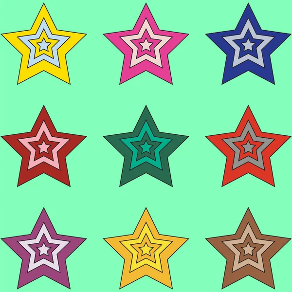 Icônes Étoiles Colorées Dessin Animé Isolé Sur Fond Azur Clair — Image vectorielle
