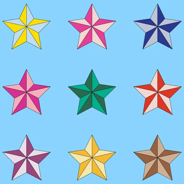 明るい青の背景に色鮮やかな星のアイコンが孤立 星セット — ストックベクタ