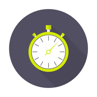 Kronometre simgesi, düz dizayn. Uzun gölgeli düz bir simge. Vektör illüstrasyonu.