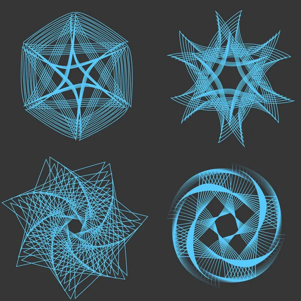 Siyah zemin üzerinde çok amaçlı vektör spirograf elementleri kümesi. Vektör illüstrasyonu