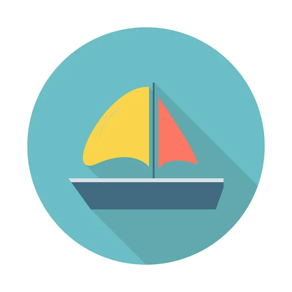 Yelkenli yatının düz simgesi. Ağ ve mobil uygulamalar için uzun gölgeleri olan düz bir yat simgesi. Vektör illüstrasyonu