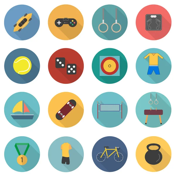 Düz dizaynlı, uzun gölgeli spor simgeleri seti. Bölüm 3. Vektör illüstrasyonu