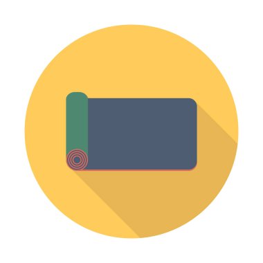 Yoga minderi ve uzun gölgeli düz top ikonu, eps10. Spor sembolü vektör illüstrasyonu