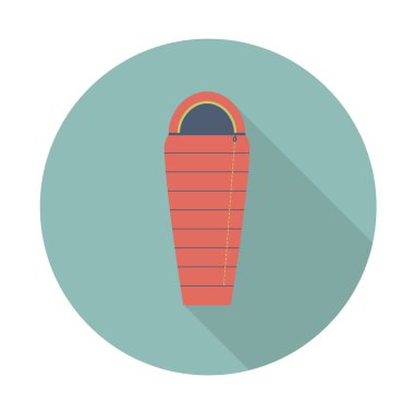 Uyku tulumu. Web ve mobil uygulama için Simge Kampı. Uzun gölgeli uyku tulumu vektör düz simgesi.