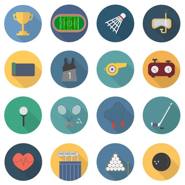 Düz dizaynlı, uzun gölgeli spor simgeleri dizisi Bölüm 4. Vektör illüstrasyonu
