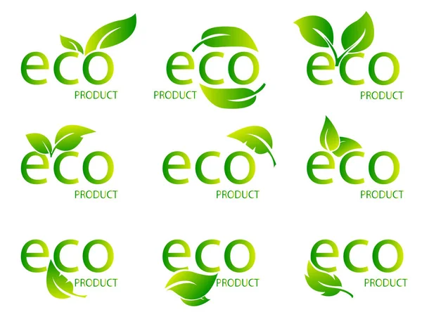 Zestaw Ekologicznych Naturalnych Produktów Ekologicznych Zielone Logo Zestaw Zielonych Słów — Wektor stockowy