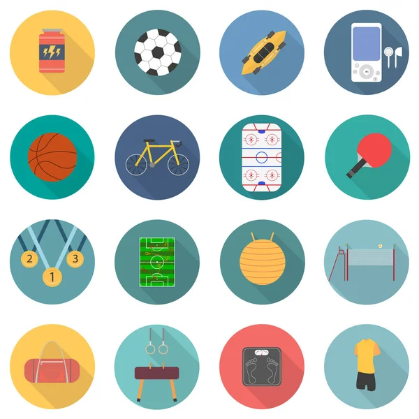 Düz dizayn edilmiş, uzun gölgeli spor simgeleri. Bölüm 5. Vektör illüstrasyonu