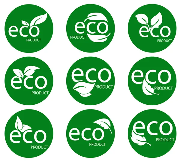 Białe Liście Ekologiczne Okrągłym Zielonym Przycisku Elementy Eko Bio Logo — Wektor stockowy