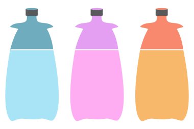 Üç şişenin bir çizimi. Yeni tasarım için plastik şişe. Vektör illüstrasyonu