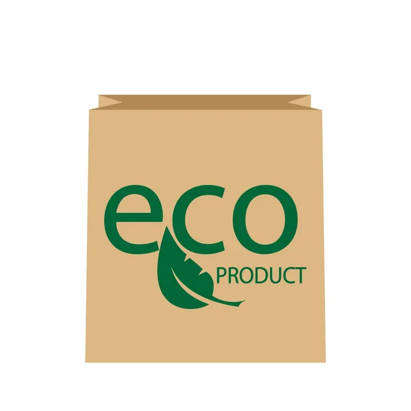 Beyaz Arkaplan 'da boş kağıt poşet eko satışı. Yapraklı kâğıt torba. Ekolojik temiz ürün. Vektör illüstrasyonu