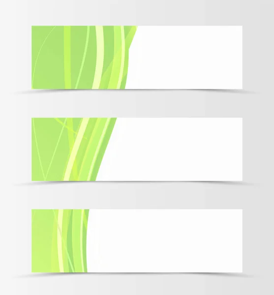 Materyal tasarım tarzında yeşil çizgileri olan başlık dalga tasarımı seti. Vektör illüstrasyonu.