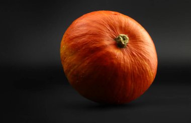 Siyah arka planda tek portakallı balkabağı yakın plan. Cadılar Bayramı konsepti.