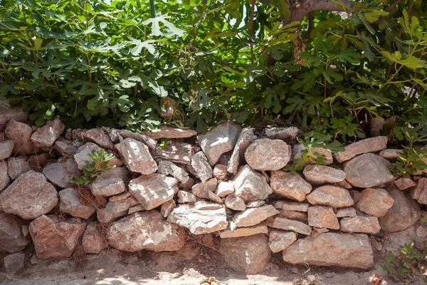 Old Village Fence Made Stonewall Stone Wall Built Piling Stones — Foto Stock