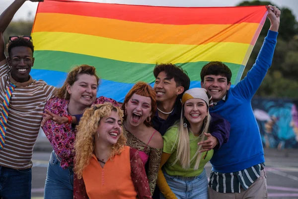 Grupo Adolescentes Reunión Favor Del Orgullo Lgtbi —  Fotos de Stock