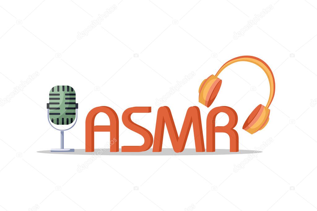 ASMR logo for splash screen. Autonomous sensory meridional response. Headphones and microphone as a symbol of sound enjoyment