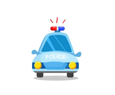 Polis arabası, ön manzara. Polis aracı. Çizgi film tarzında vektör illüstrasyonu.