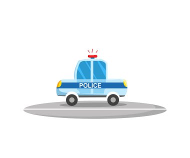Polis arabası, yan görüş. Polis aracı. Çizgi film tarzında vektör illüstrasyonu.