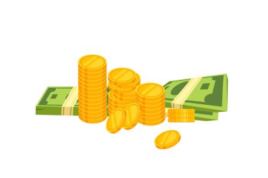 Kağıt para ve sikkelerin vektör çizimi