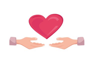 Elin üzerinde asılı duran bir kalp. Vektör karikatür çizimi. Aşk konsepti