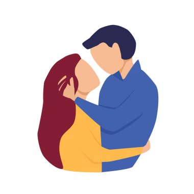 Sevgi dolu bir çift birbirine bakar. Sarılalım. Vektör çizgi film illüstrasyonu.