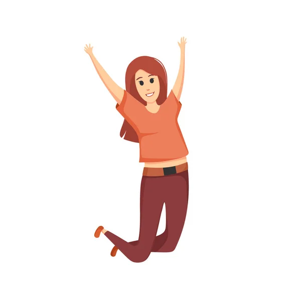 腕を上げてジャンプで幸せな女の子が立ち上がった 漫画ベクトルイラスト — ストックベクタ