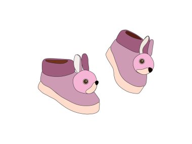 Tavşanlı ev terlikleri. Çizgi film vektör simgesi beyaz arkaplanda izole edildi.