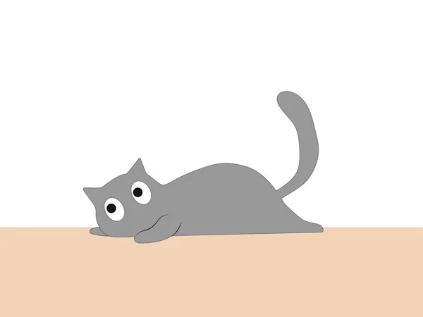 Een Kat Met Grote Ogen Ligt Grond Vector Cartoon Afbeelding — Stockvector