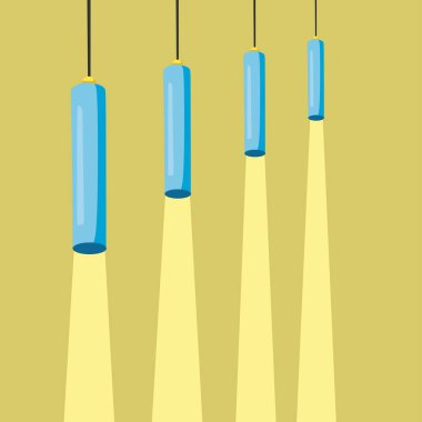 Çizgi film tarzında modern tavan lambası. Işık açıkken kabloya asılı bir avize. Modern bir iç mekanın elementi. Vektör illüstrasyonu