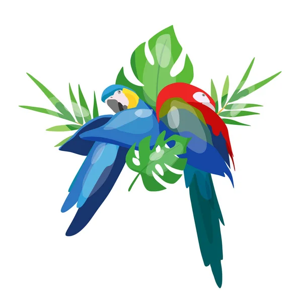 Vektorillustration Tropischer Papageien Palmblättern — Stockvektor