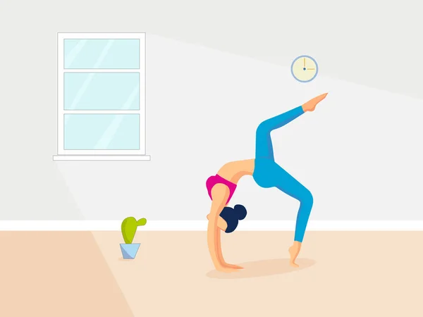 Kız Odada Yoga Yapıyor Vektör Çizimi Spor Aktivitesi — Stok Vektör