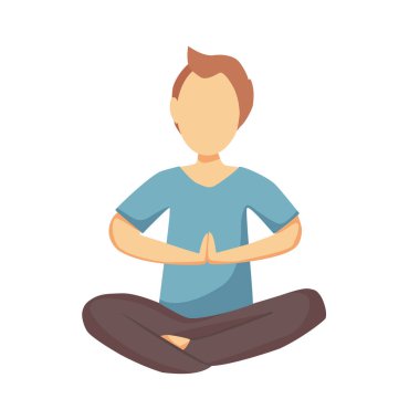 Adam yoga yapıyor. Lotus pozisyonu. Vektör karikatürü