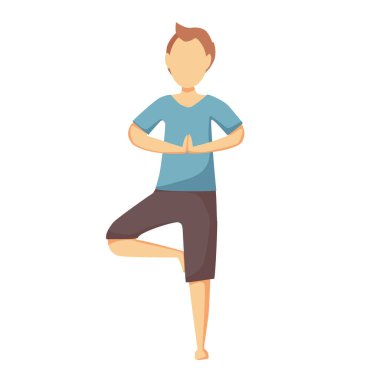 Adam yoga yapıyor. Asana duruşu. Vektör çizgi film illüstrasyonu