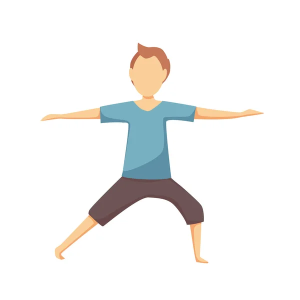 Adam Yoga Yapıyor Savaşçı Pozu Vektör Karikatürü — Stok Vektör